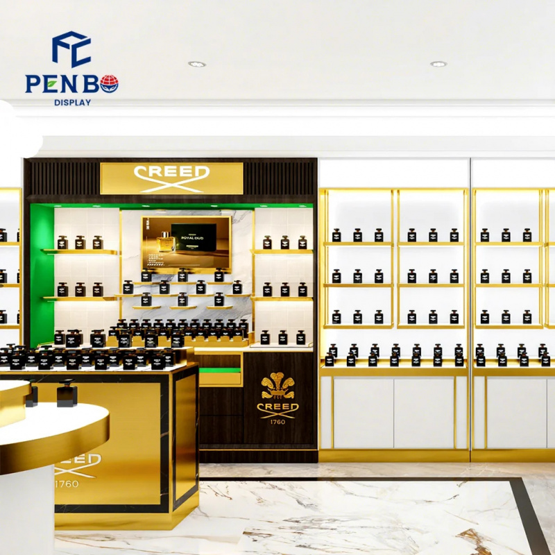 Perfume Fragrance Bar - Maßgefertigte Luxus-Parfümbar-Vitrine, Wandmontierte Parfüm-Präsentationstheke, Duft-Design